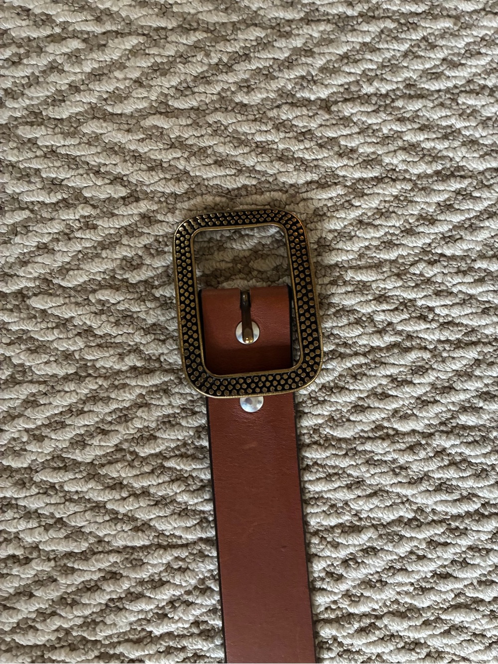 Linea Pelle Brown Leather Belt with Antique Gold Rectangular Buckle